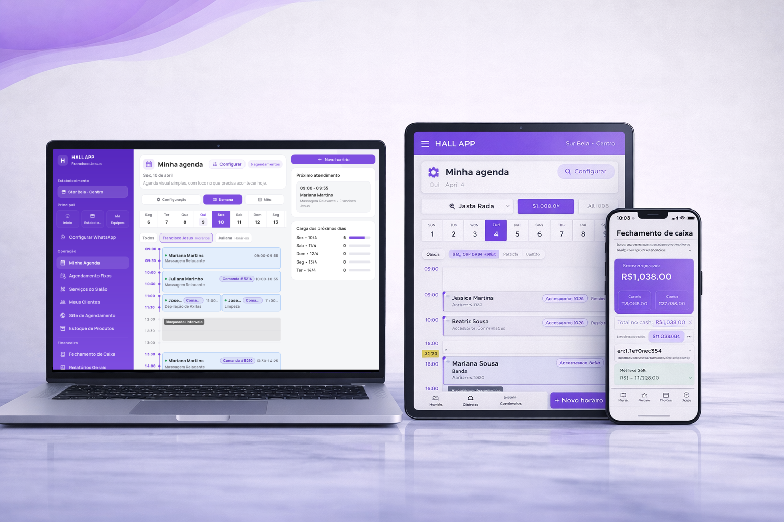 Apresentação do HallApp em tablet e smartphone
