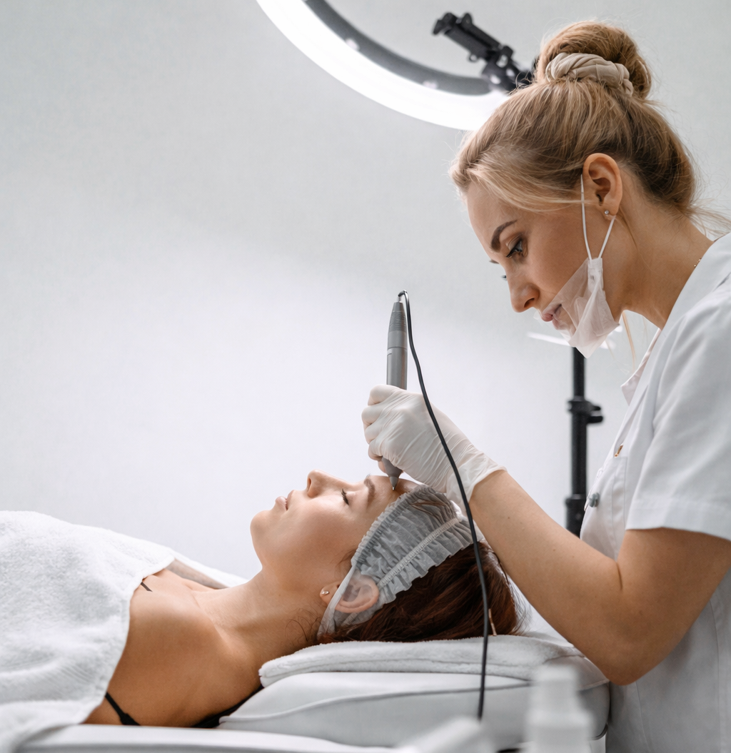 Profissional realizando procedimento em clínica de estética